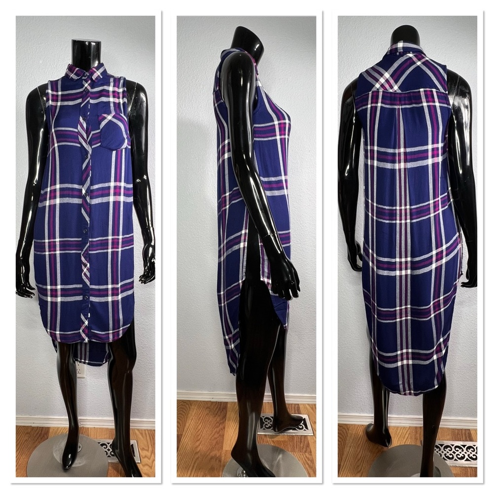 RAILS NAVY, WHITE AND PURPLE JORDYN BUTTON DOWN HIGH LOW TOP Sz S Rayon